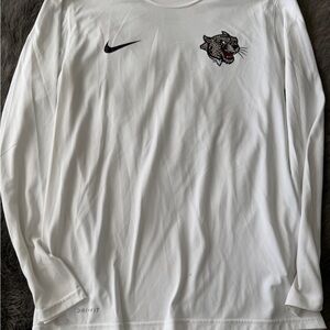 Nike White Long Sleeve Shirt with leopard logo, Lafayette College. Size medium.